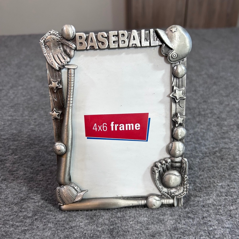 Vintage Silver Pewter Style Baseball 4x6 Photo Frame 3D Sports